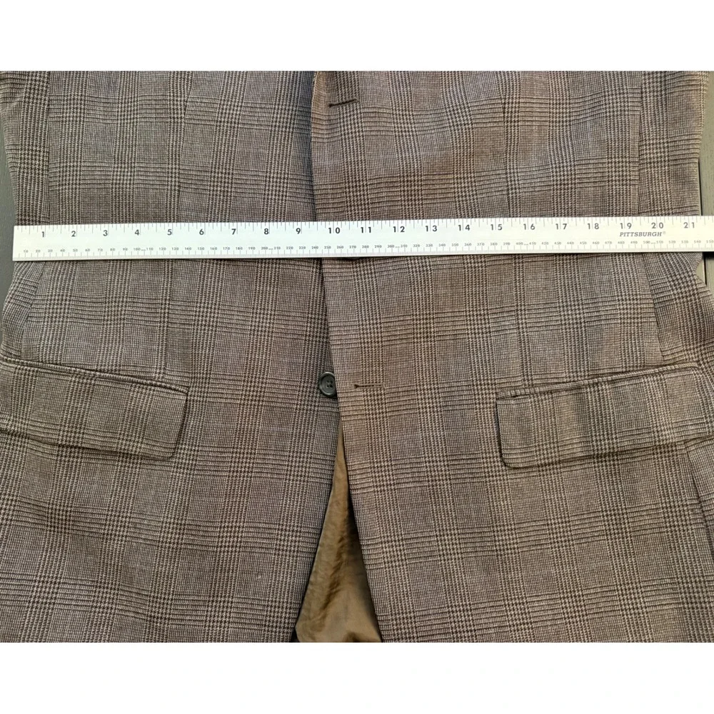 Linea Uomo Glen Check Sport Coat Mens 42R Brown Wool Three-Button‎ Blazer Jacket